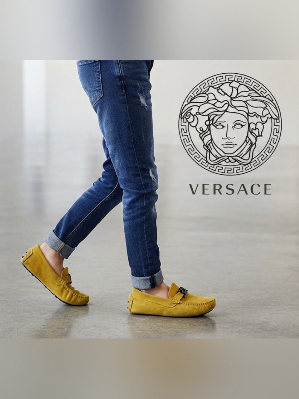 Authentic Versace luxury designer signature suede leather drivers loafers boys 2